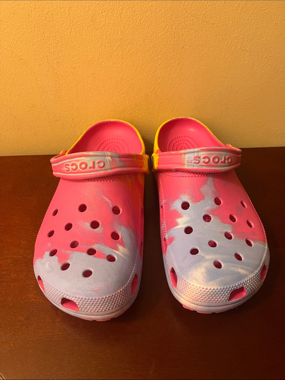 CROCS Womens' Tie-Dye Clog in Pink, Purple & Yellow
